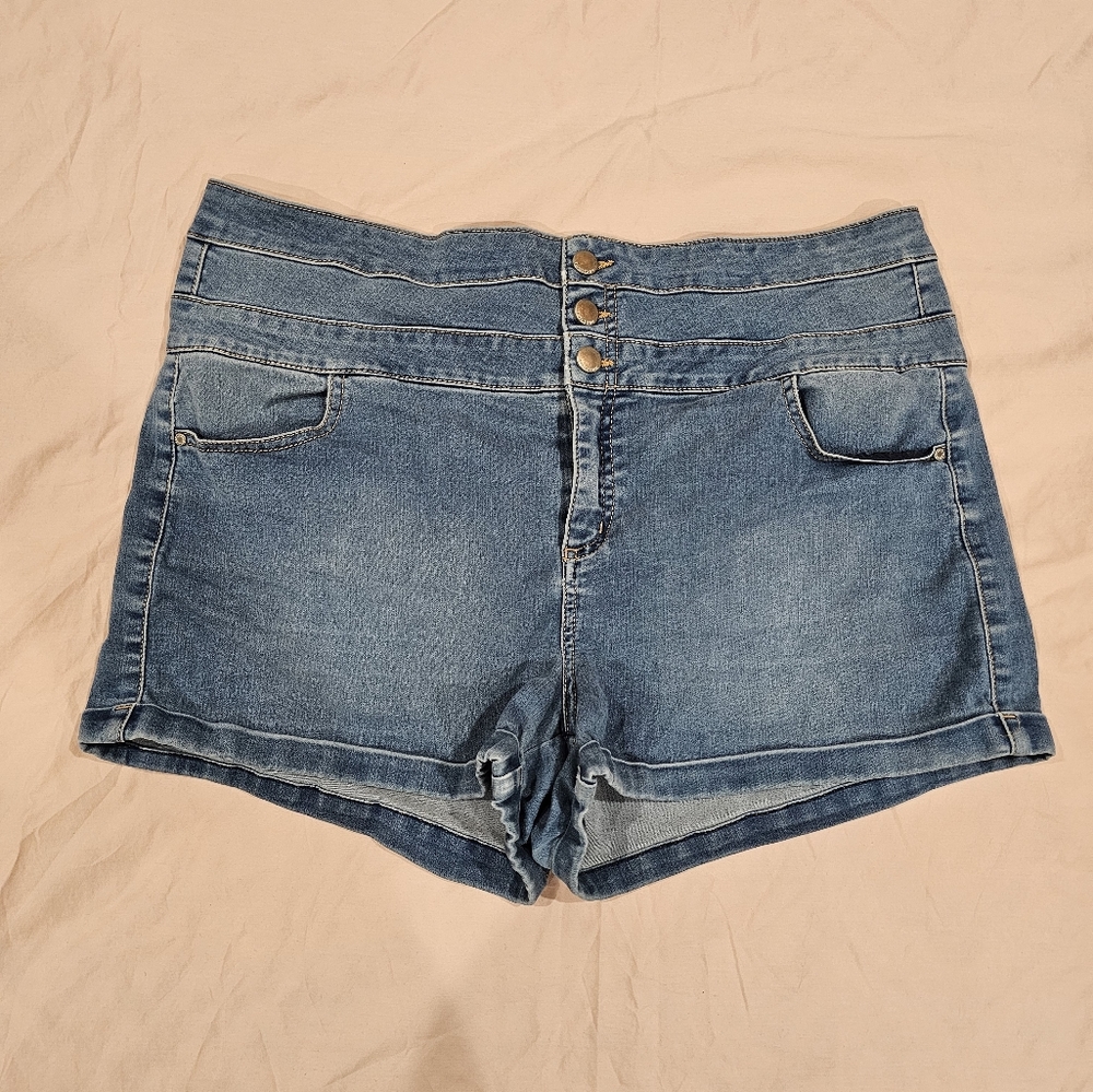 Tinseltown High-Waisted Stretch Denim Jean Shorts (Size 17)